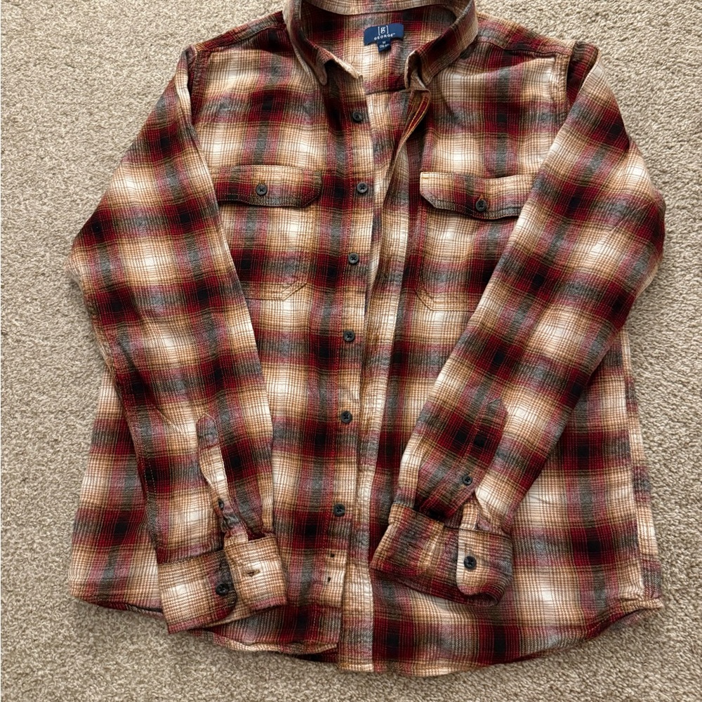 Men's Plaid Flannel Shirt - Red & Cream